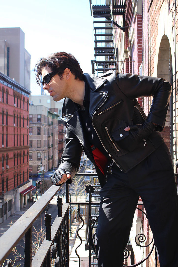 AVENUE D BLACK LEATHER BIKER JACKET (CROPPED) (MENS) - Image 4
