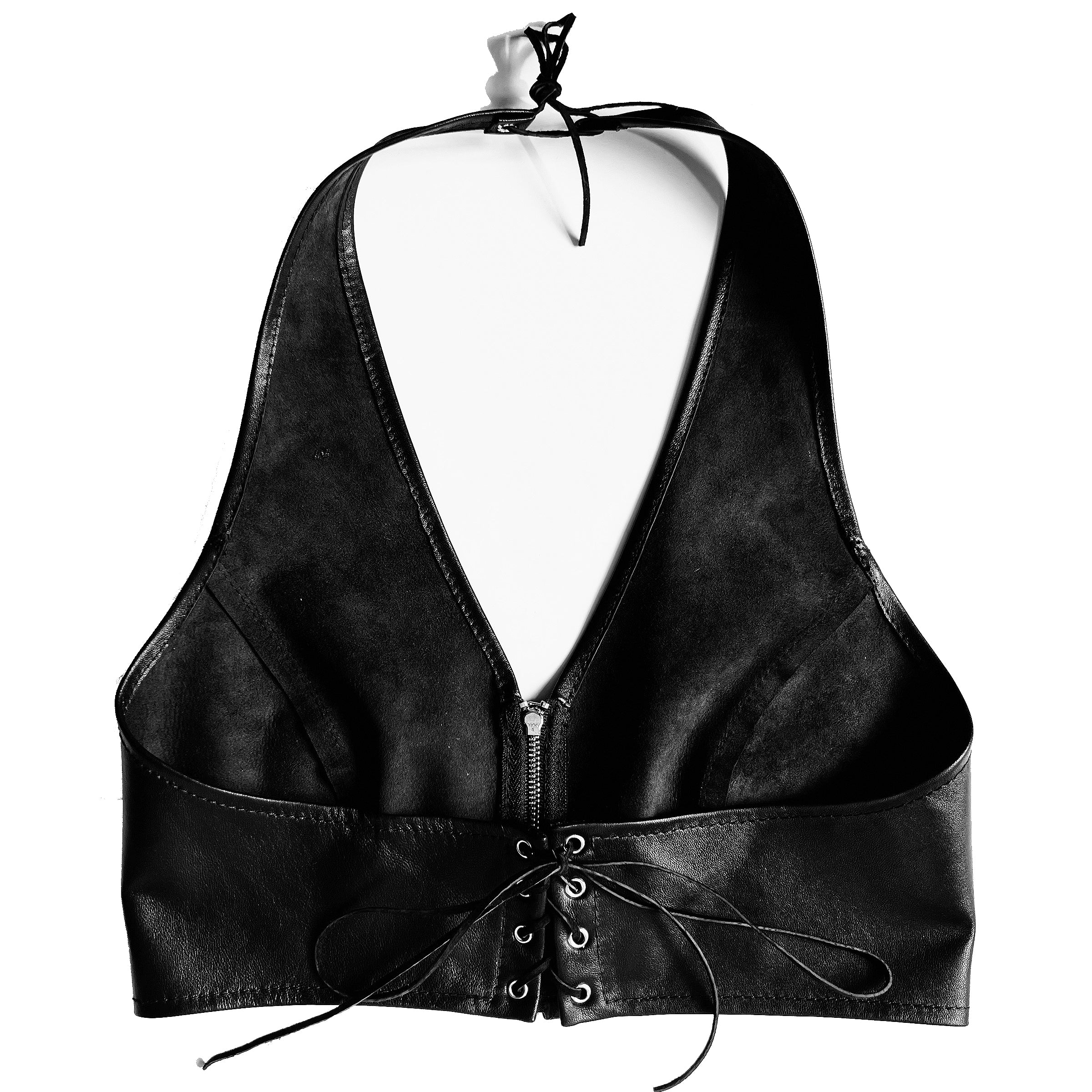 Black Lambskin Leather Halter Top - Image 4